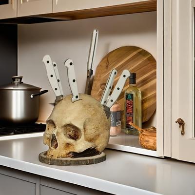 Küchenmesserhalter Totenkopf Skelett Messerständer Gruselige Party Aufbewahrungsregal Dekor Horror Kopf Organizer Rack Küchenzubehör