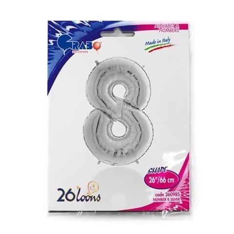 Balon Foliowy Cyfra 8, Srebrna, 66 Cm Grabo