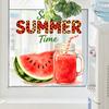 Creative Summer Watermelon Iced Drink Static Cling Wall Sticker Waterproof Oil Proof Kitchen Living Room Decor