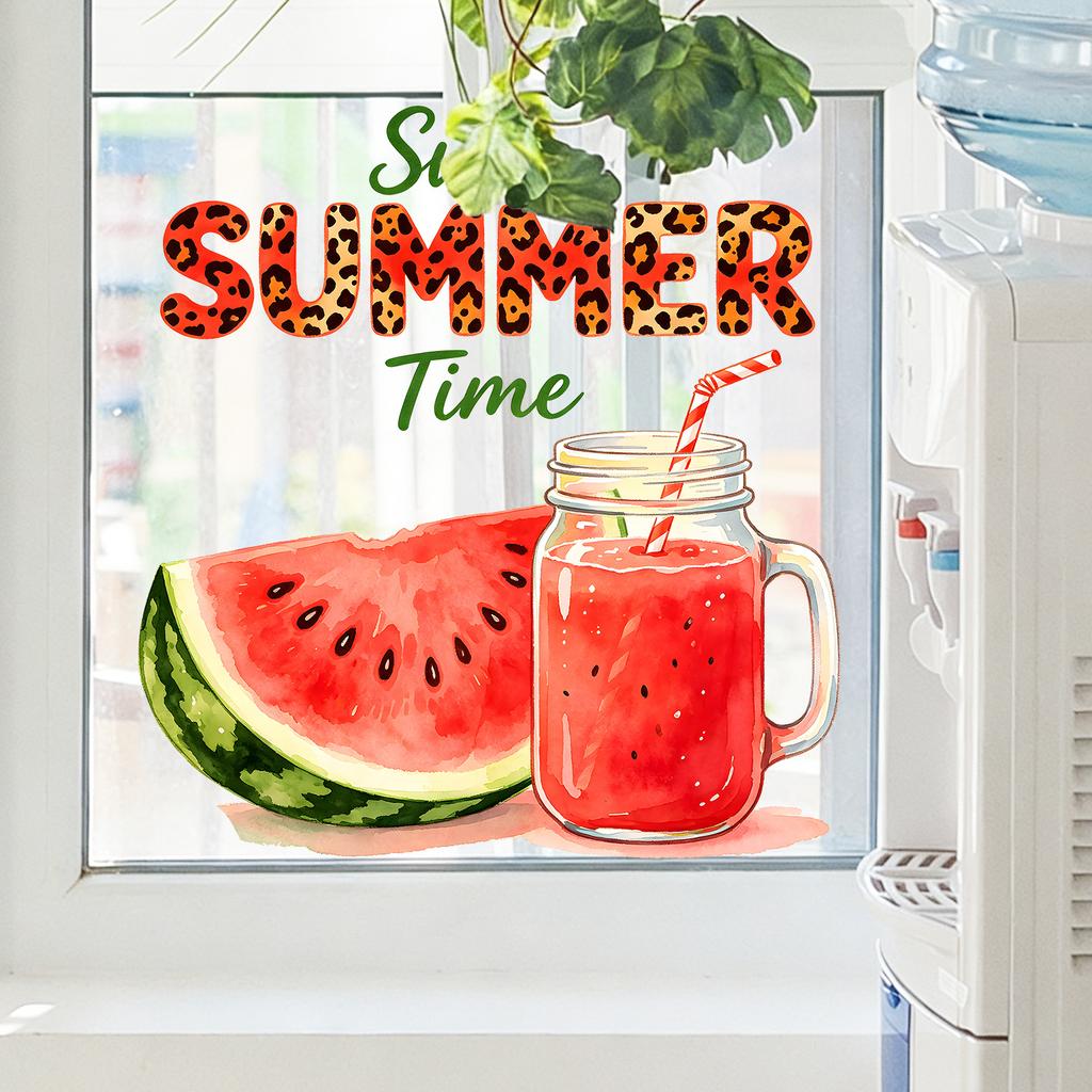 Creative Summer Watermelon Iced Drink Static Cling Wall Sticker Waterproof Oil Proof Kitchen Living Room Decor