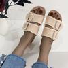 Fashion Fabric Roman Slippers Summer New Round Toe Metal Buckle Soft Sole Non-slip Wear-resistant Plus Size Flats