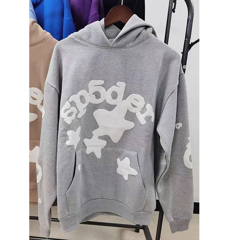 Mens Oversized Hooded Sweatshirt With Spiderweb Print Thick Fleece-Lined Cotton Pullover Casual Streetwear