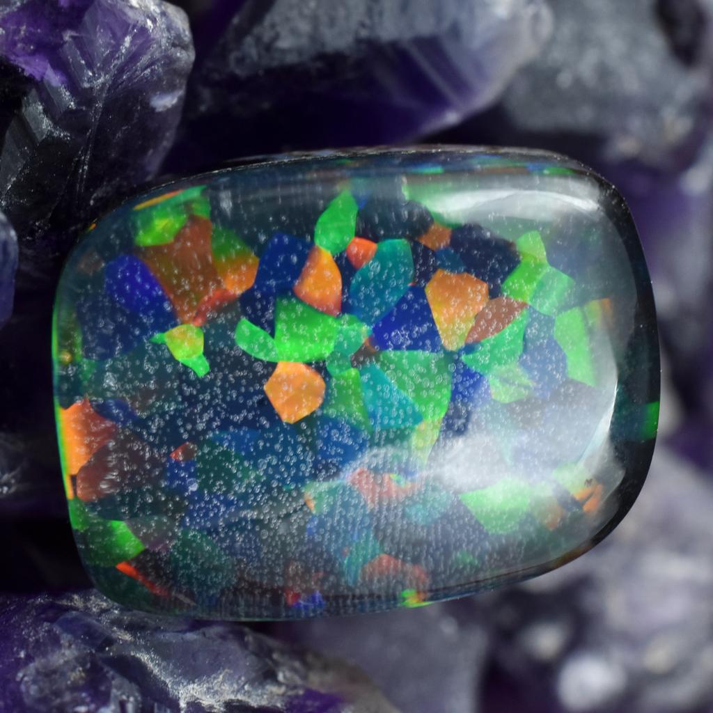 Takı ve El Sanatları İçin Çok Renkli Laboratuvar Üretimi Opal Serbest Taşlı Fancy Kesim Çiftli Taş 14,1 Karat