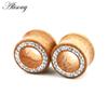 1PC Fashion Ear Plugs Wood Flesh Tunnels Zircon Crystal Rhinestone 8mm-16mm Saddle Ear Taper Body Piercing Jewelry Men Women