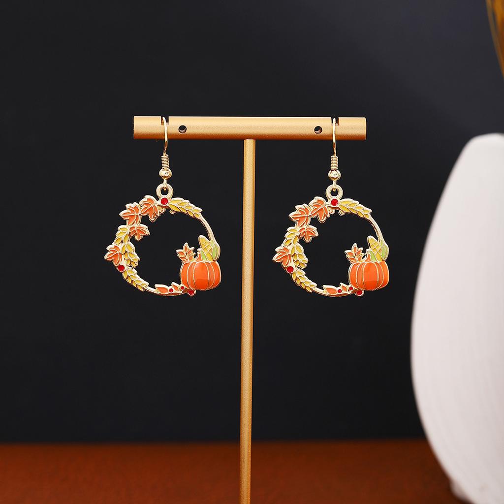 Thanksgiving Fun Cartoon Mushroom House Wreath Turkey Earrings, Personalized Creative Design Sense Colorful Drip Earrings