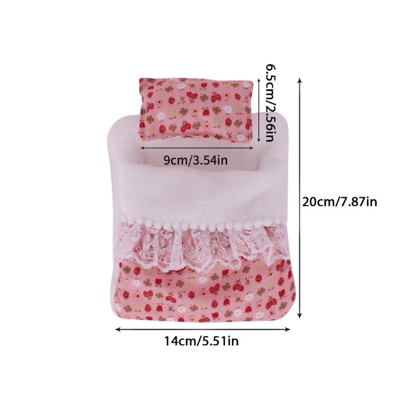 Popular Doll Bed With Flower Pattern Detachable Pillows And Sleeping Bag For Plush Dolls 17cm Plush Figure Doll Display