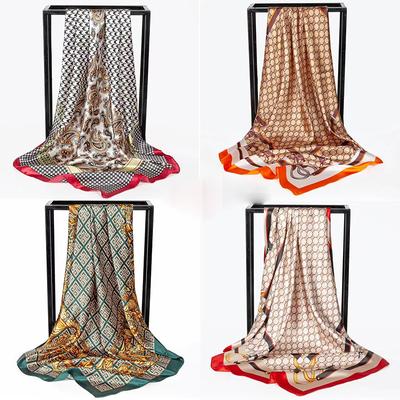 Spring/Summer New Women'S Silk Scarf 90 * 90cm Simulated Silk Twill Square Scarf Fashion Printed Large Square Scarf Professional Scarf
