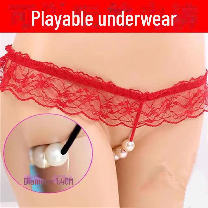 Seductive Open Crotch Pearl Thong Set for Women - Passionate and Tempting Lingerie