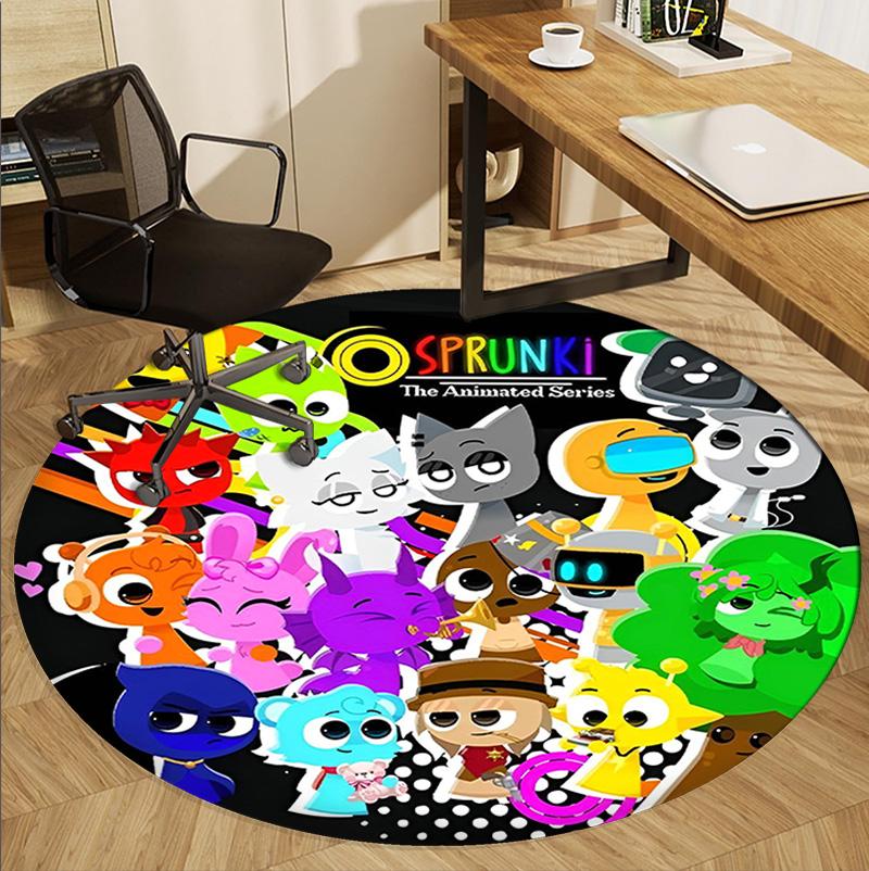 Sprunki Game Pattern Round Rug, Indoor/Outdoor Mat, for Picnic, Gameroom, Bedroom, Office, Living Room, Home Decor Carpet, Birthday Gift