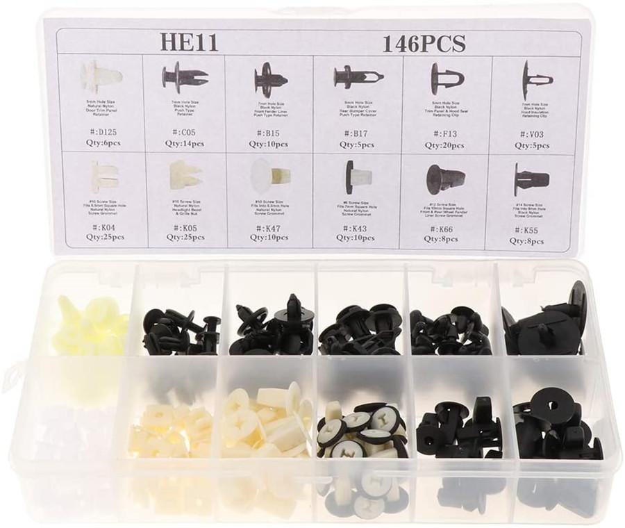 146PCS Plastic Rivets Fastener Fender Bumper Push Pin Clips W/ 30PCS Removal Tool