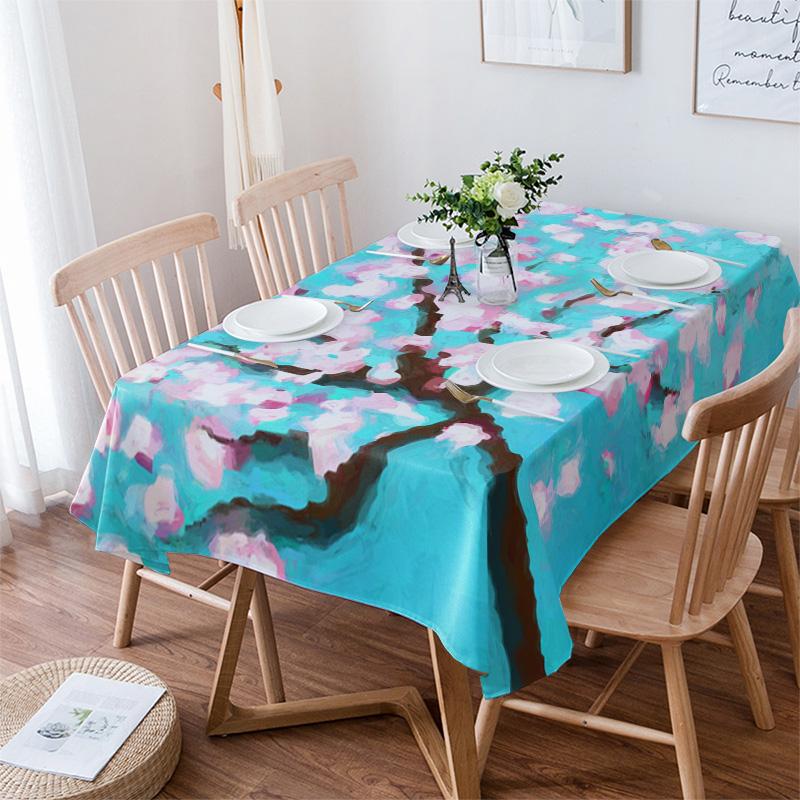 Small Fresh Plum Blossom Print Home Rectangular Tablecloths for Table Party Decoration Waterproof Anti-stain Nappe De Table