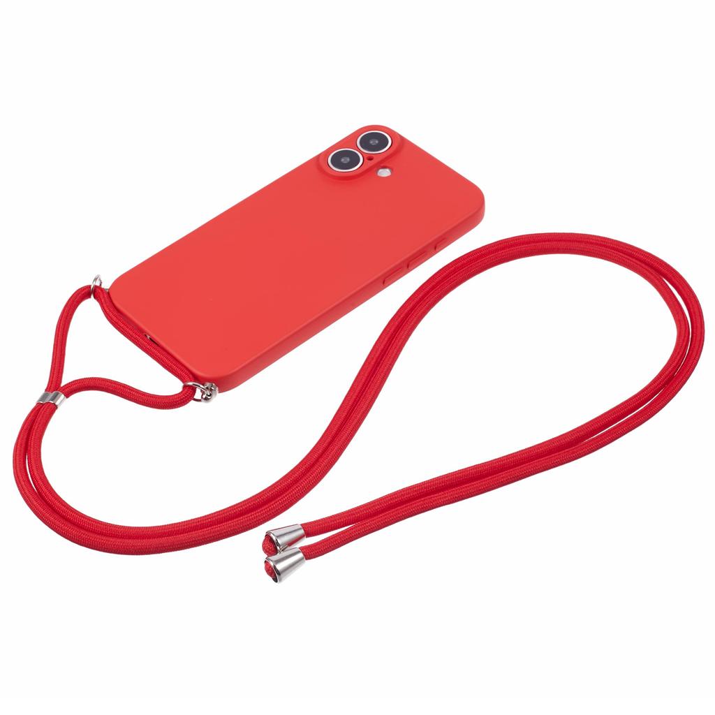For iPhone 16 Case TPU Fiber Lining Scratch-Resistant Phone Cover with Necklace Cord Strap
