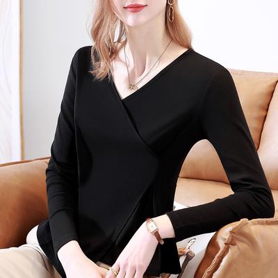 Neck Bottoming Shirt Women's New Women's Temperament Black Long-sleeved T-shirt Irregular Design Niche Top