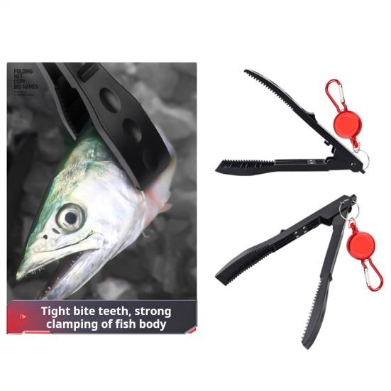 Fish Gripper with Anti-lost Rope Anti-slip Handle Lightweight Portable Fish Grabber Handheld Fish Control Clamp Pliers Tong Fishing Accessories