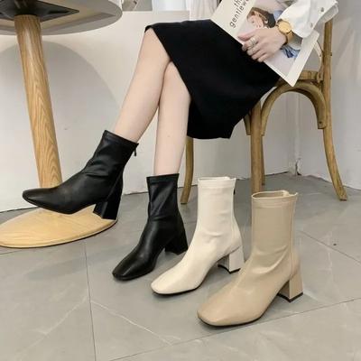 Chunky Heels Ankle Boots for Women Autumn Winter British Style PU Leather Short Boots Female Comfort Thick Heel Botines Mujer