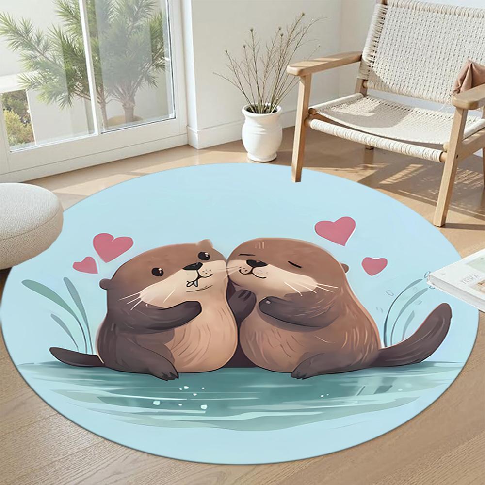 Capybara Round Floor Mat Suitable for Entryway Foyer Hallway Kitchen Antislip Round Carpet Decorate Offices Birthday Christmas Gift