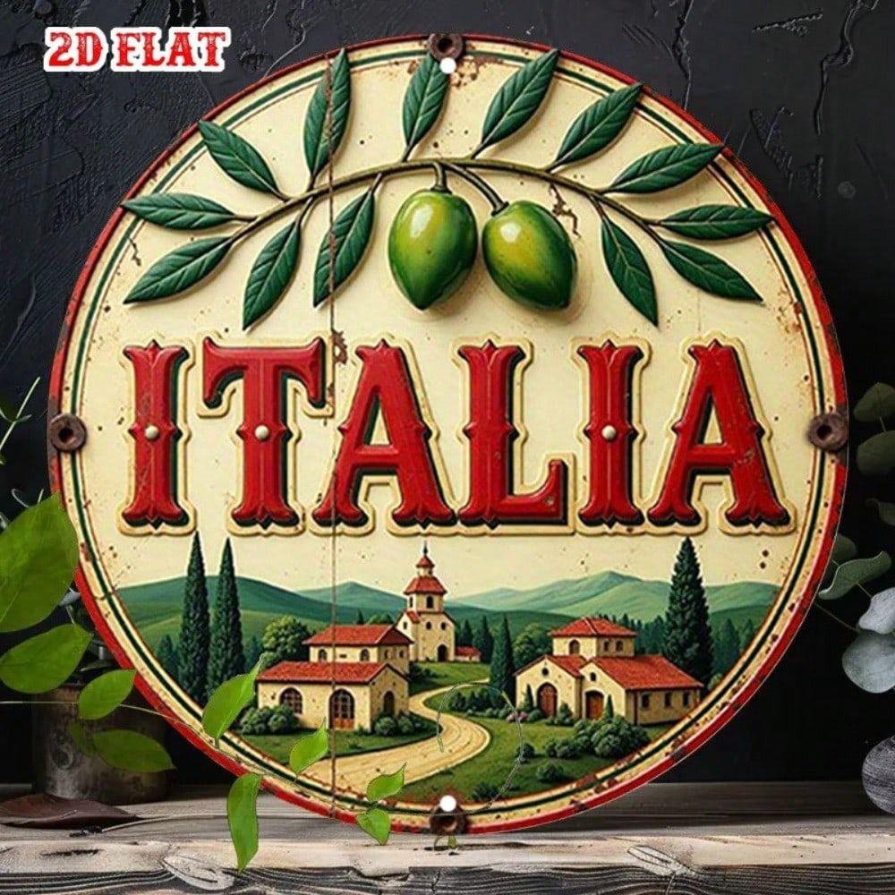 

Metal Sign Italian Villa Olives Vintage Wall Decor 20x20 cm Retro Kitchen Art Countryside