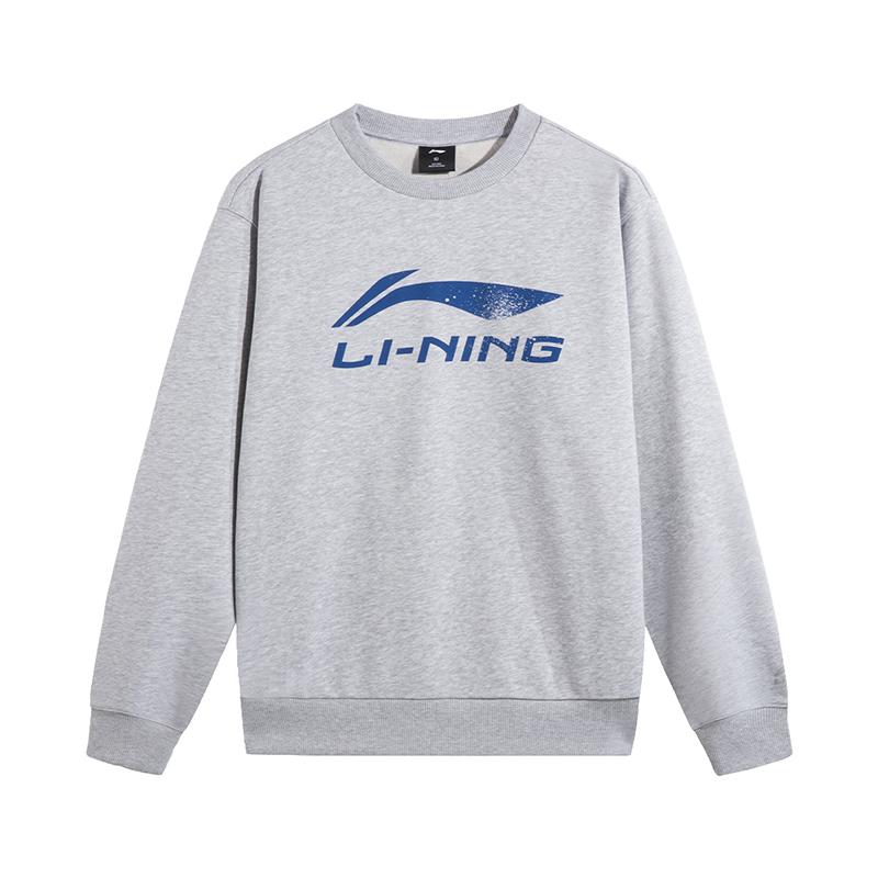 Li Ning Sweatshirts Men's Heather Gray Geologic Gray Mixed Color Crew Neck Moderate AWDVJ29-2