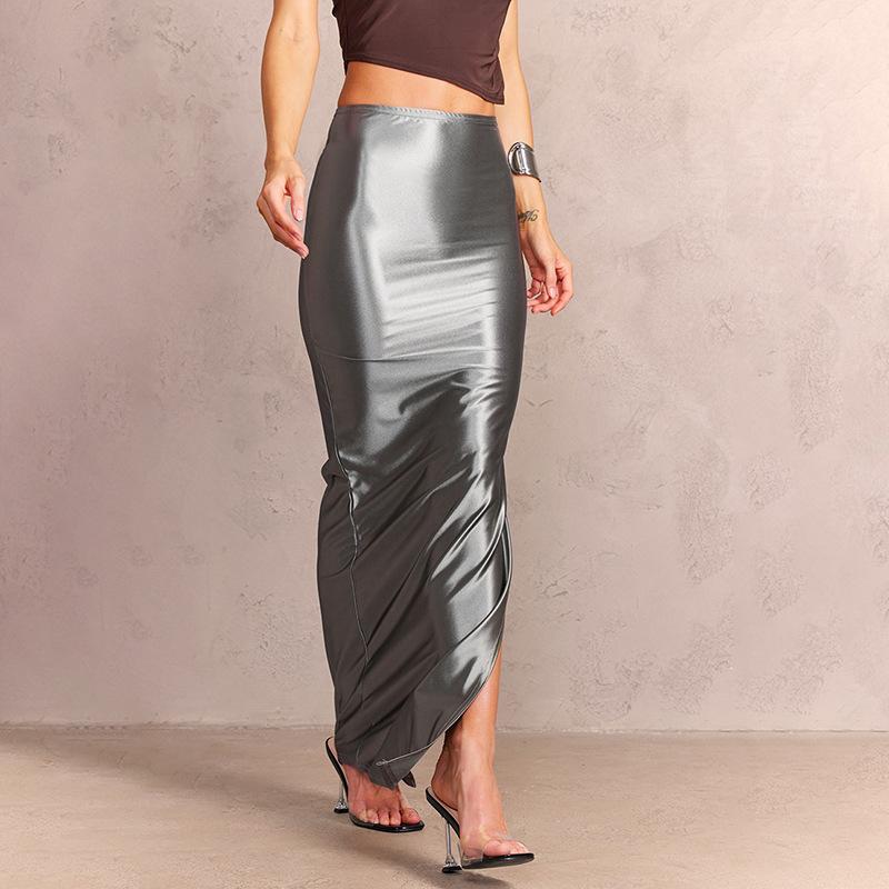 Lato Nowa Linia A Jednolita Elegancka Spódnica Damska Casual Jasna Rozcięcie Slim Fit Długa Spódnica Odzież Damska Vintage Wysoki Stan Vintage Seksowna Spódnica Damska 25717