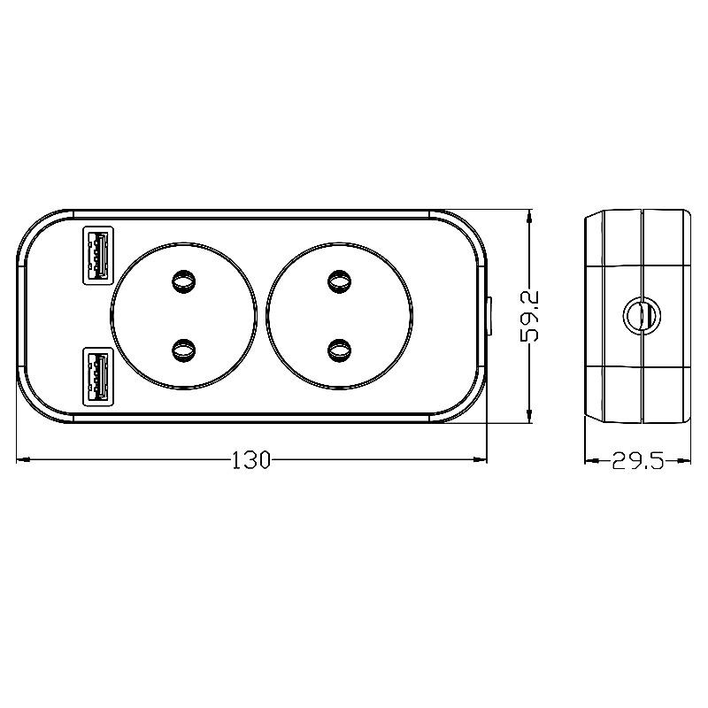 European Power Strip with USB Socket 5V2A - German Standard for Russia, Ukraine, Kazakhstan (P-02)