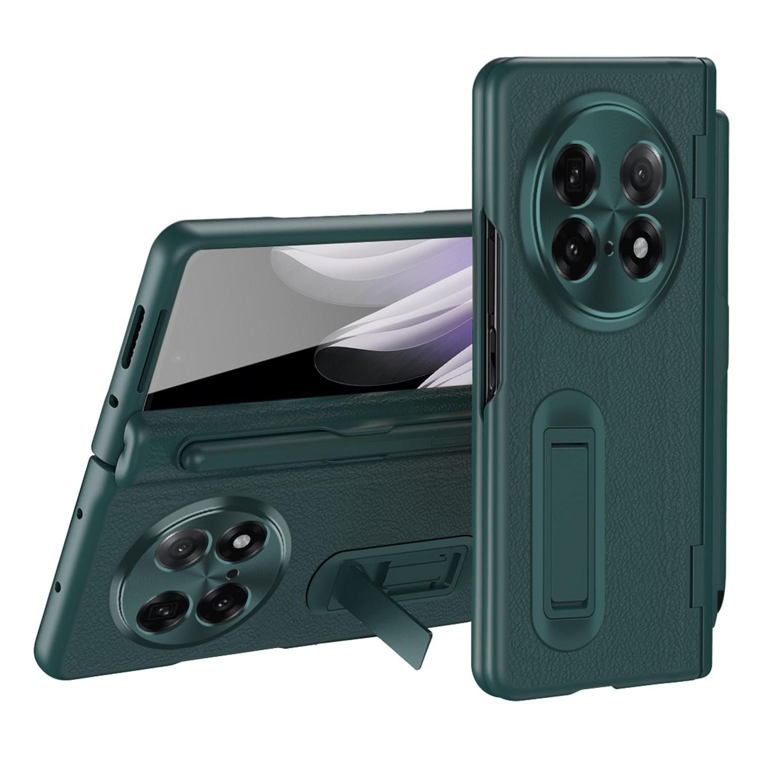

For Oppo Find N5 5G Case Kickstand PC+PU Leather Folding Phone Cover with Screen Protector and Stylus Green