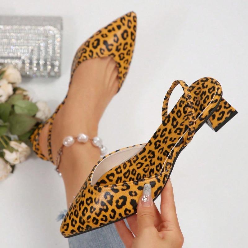 Fashion Leopard Print Baotou Sandals Autumn New Pointed Toe Shallow Cuff Foot Non-slip Wear-resistant Block Heel Shoes