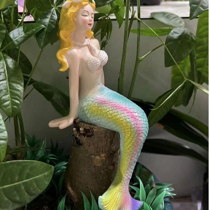 Fish tank landscaping Mermaid Garden Terrace Garden Decoration Desktop Home Resin Ornament Pool Balcony Decoration