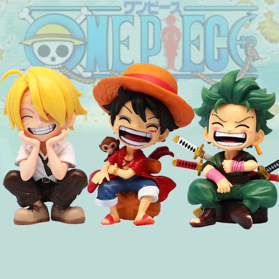 Hot sold One Piece Anime Figure Sitting Laughing Luffy Action Figures Kawaii Sanji Zoro Figurine Collection Toys Doll Gift Model