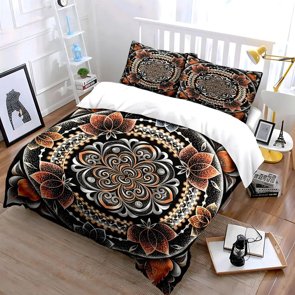 Floral Mandala Three-Piece Set Decor Soft Comfortable Duvet Cover Bedding Set Included 1*Duvet Cover & 2*Pillowcases gift