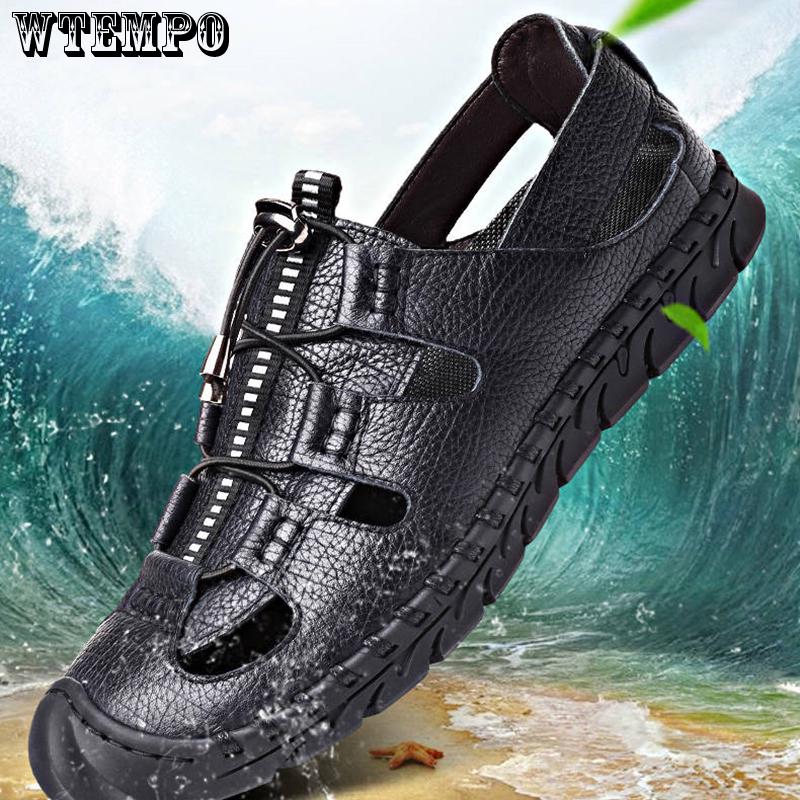 Мужские сандалии Кожаные нескользящие пляжные уличные кожаные сандалии 44 коричневый — фото 10