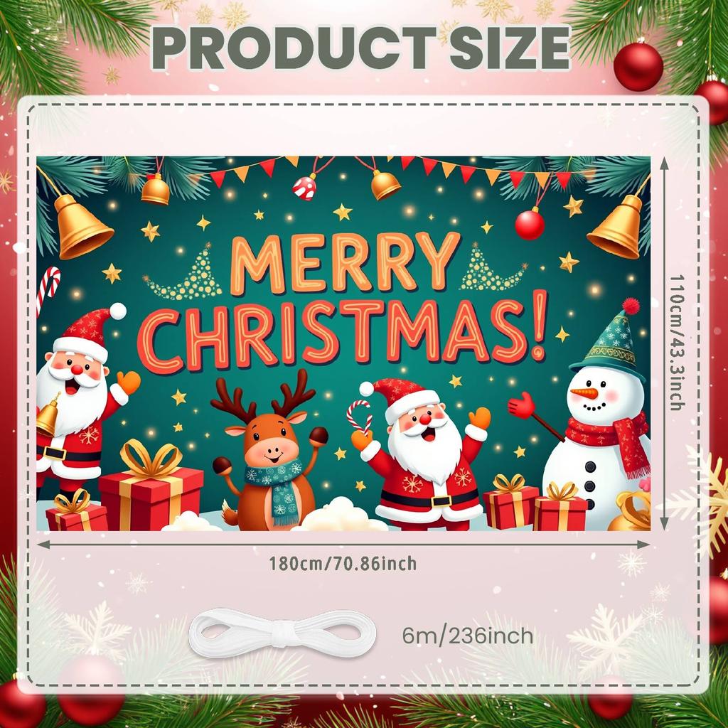 Merry Christmas Banner Colorful Santa Claus Reindeer Christmas Theme Party Decor Backdrop Xmas New Year Photography Background