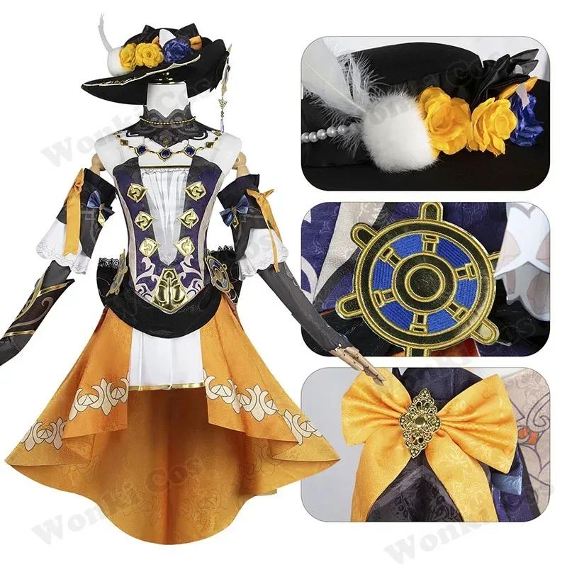Navia Cosplay Costume Wig Long Hair With Hat Stockings Full Set Impact Fontaine  Women Party Costumes Dress