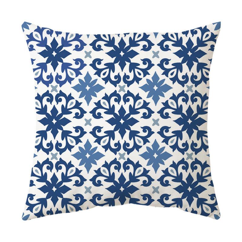 Blue Theme Simple Pattern Printed Pillow Cover Home Decor Geometric Mandala Sofa Cushion