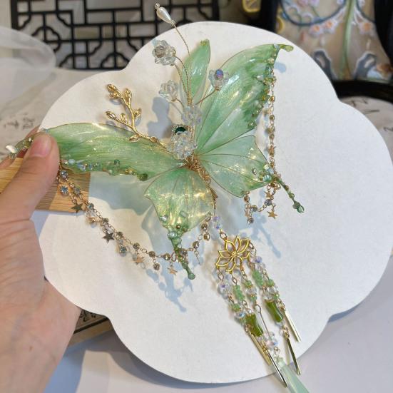 Metal Butterfly Hair Accessories with Safety Spring Clip Decorative Beads Tassels Multi-Functional Styling Tool