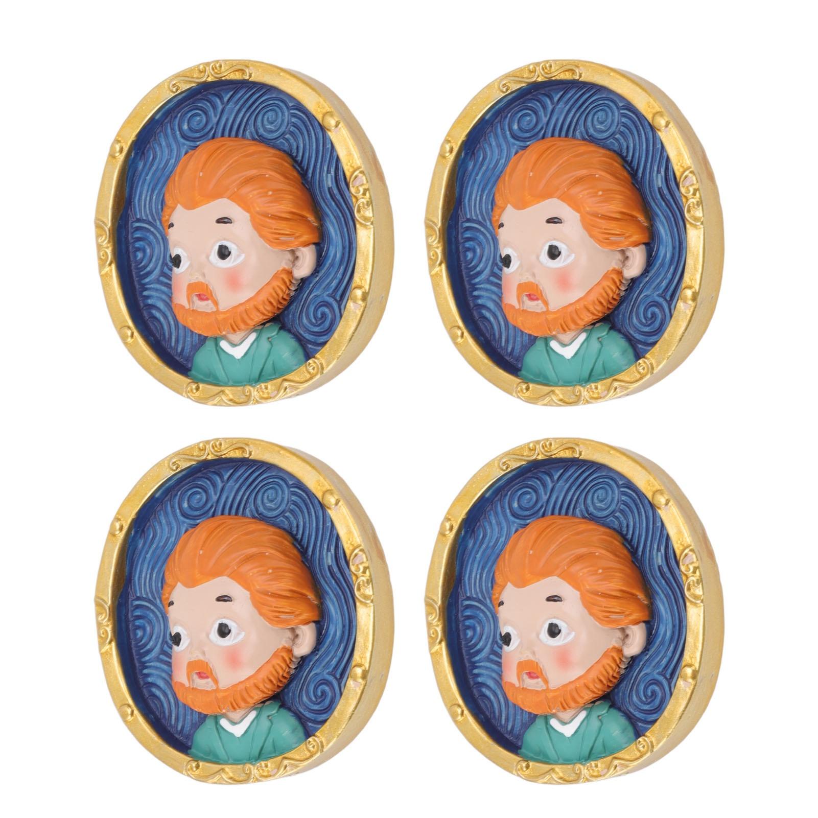 

4Pcs Van Gogh Fridge Magnet Cute Cartoon Van Gogh Strong Durable Resin Cartoon Refrigerator Magnets for Fridge
