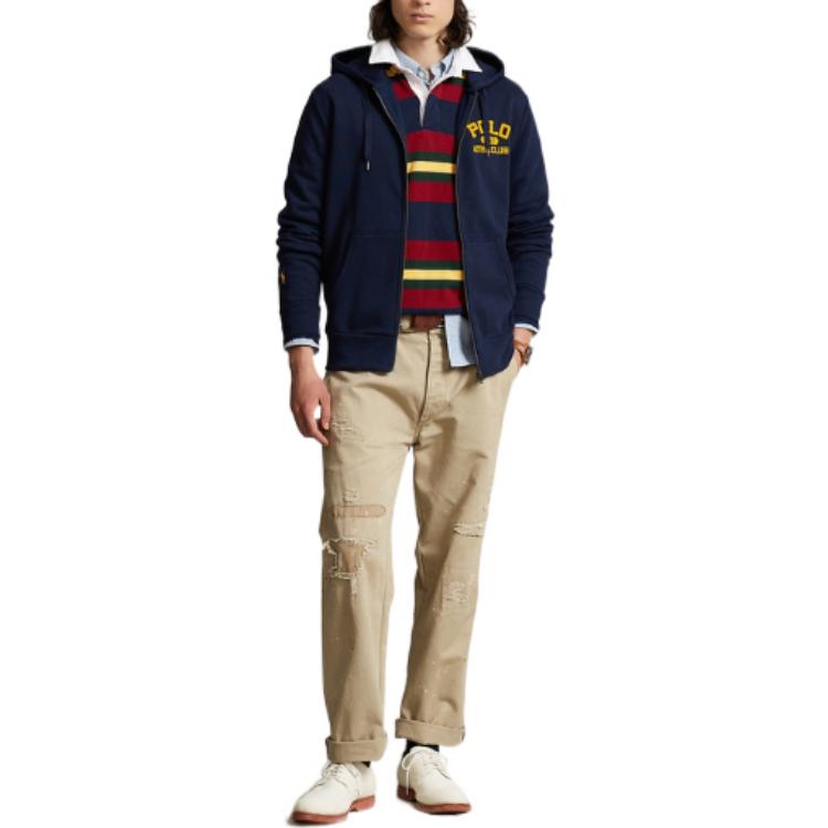 Polo Ralph Lauren FW22 Letter Print Zip-Up Hoodie Men Hoodies Navy-Blue MNPOKNI16822185-410