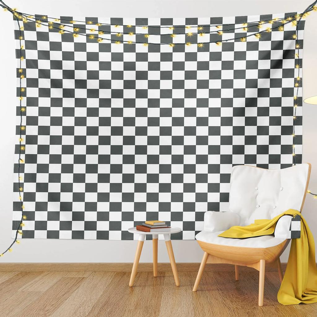 Checkered Tapestry Geometric Squares Style Tapestry Traditional Game Board Tapestry Wall Hanging for Bedroom Living Room Dorm