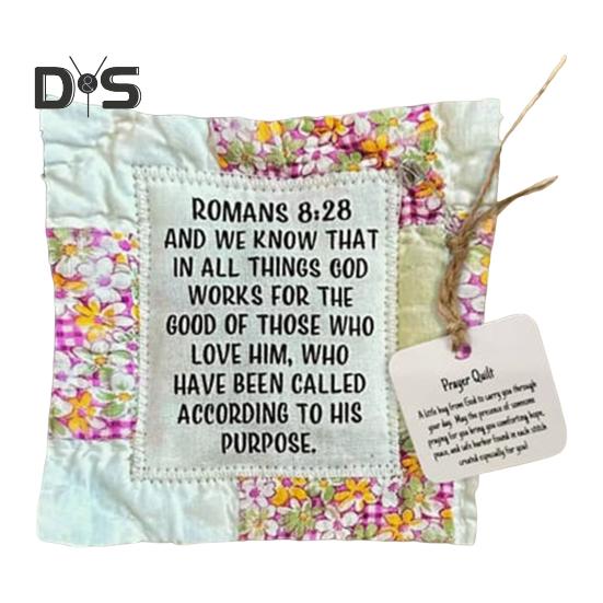 Mini colcha de oração, colcha de oração vintage com dispositivo de madeira dentro, colcha de oração de bolso feita à mão, quadrados, presente religioso para amigos cristãos