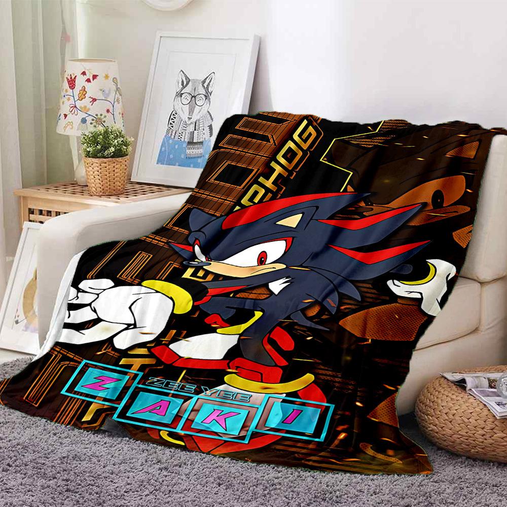 1 stuks Sonic Shadow Flanellen Deken, Zacht Huidvriendelijk met Digitale Print, Diverse Maten Verkrijgbaar voor Familie, Vrienden, Verjaardag