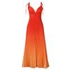 Plus Size Women V Neck Sexy High Waist Gradient Pleated Long Evening Dress