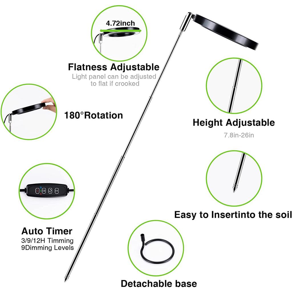 Ground-plugged Plant Light Timable Dimmable Angel Ring Full Spectrum Imitation Sunlight Succulent