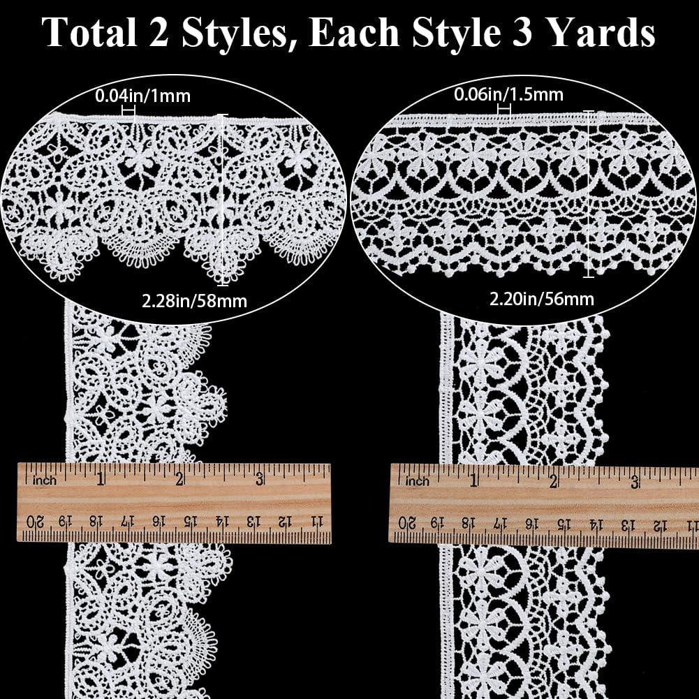 

GORGECRAFT 6 Yards Flower Lace Trim Ribbon 2.2 Wide Floral Edge Trimming Roll Polyester Embroidery Applique Sewing Fabric for Bridal Wedding Dress