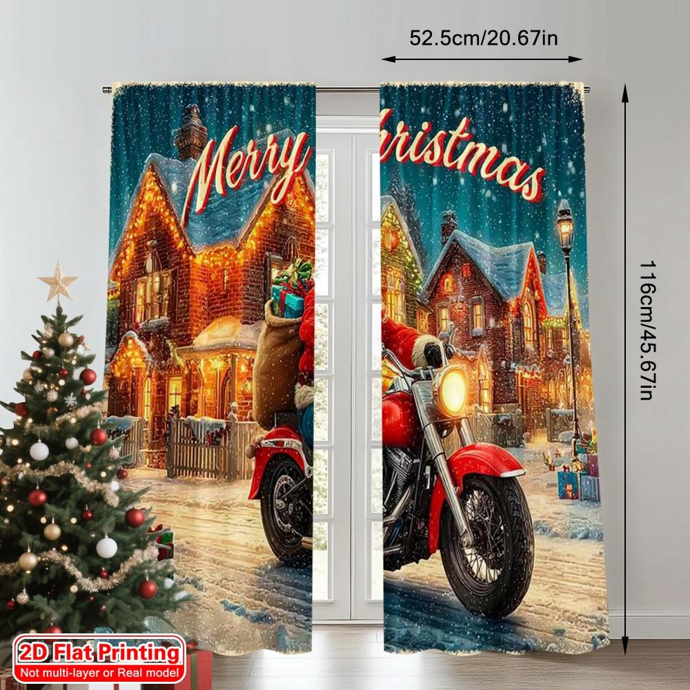 2pcs 2D flat printing Christmas Drapes Santa Claus Motorcycle Machine Washable Polyester Without Electricity Holiday Decorations