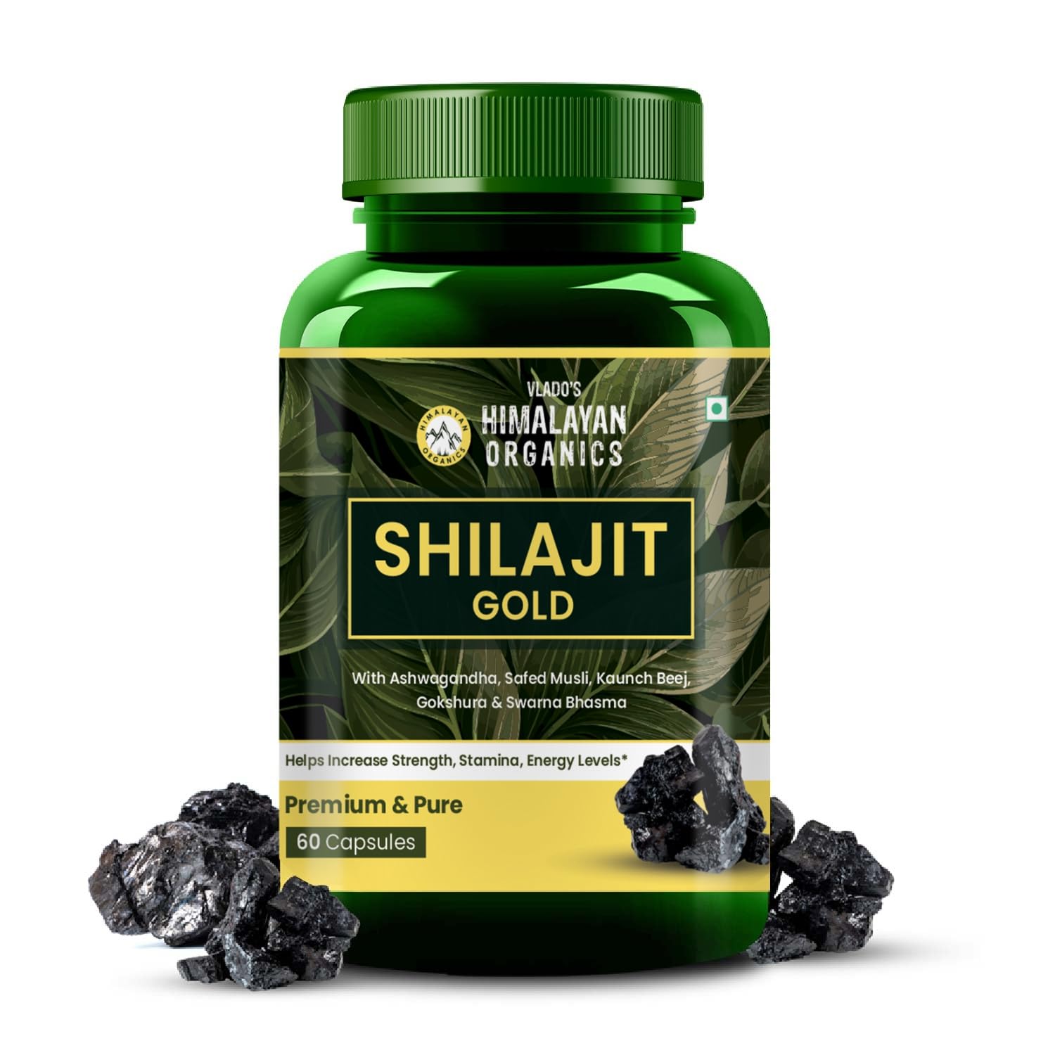 

Vlado s Himalayan Organics Чистий Шиладжит Золотий 60 Капсул 1100мг з Ашвагандою та 60 Натуральними Аюрведичними Травами для Енергії