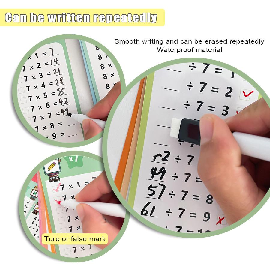 Silinebilir Matematik Eğitim Kartları, Toplama, Çıkarma, Çarpma, Bölme, Çocuklar İçin Matematik Pratiği, Montessori Öğretim Materyali