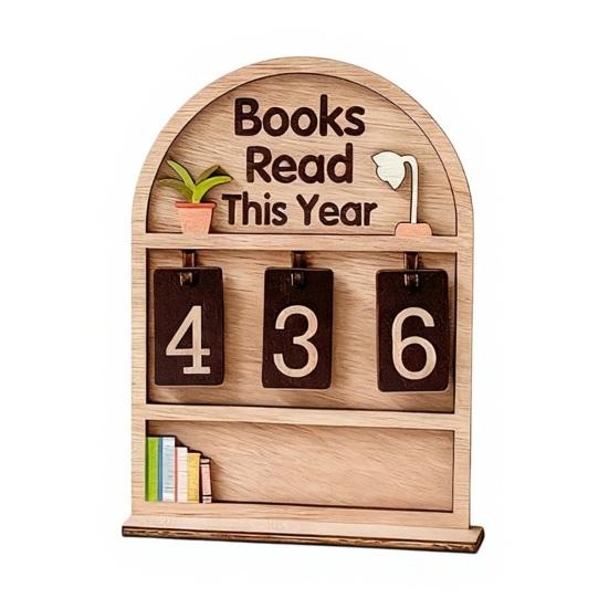 Book Read This Year Counter Track Up to 999 Book Wooden Annual Reading Goal Challenge Tracker with Number Signs Bookshelf Decoration Book Lovers Gift