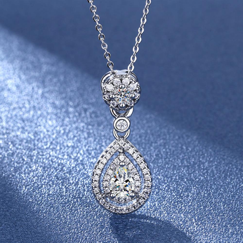 925 Silver Necklace Women Sparkling Zircon Teardrop Pendant Clavicle Chain Jewelry Gift for Birthday Party