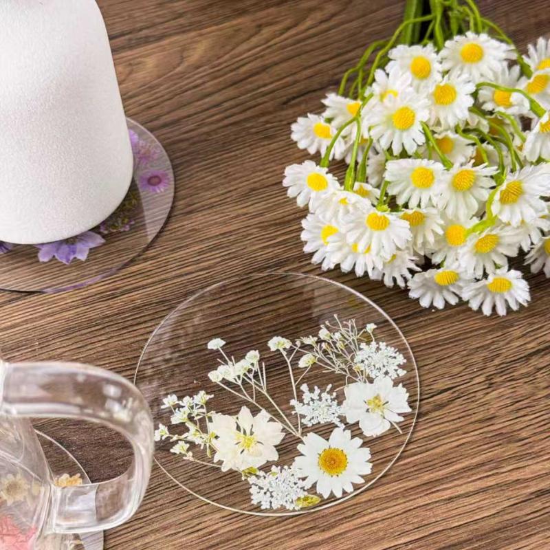 1/4 Stück 2D Runde Bunte Bedruckte Untersetzer Transparente Künstlerische Florale Untersetzer Hochzeit Geburtstag Tischdekoration Muttertagsgeschenke