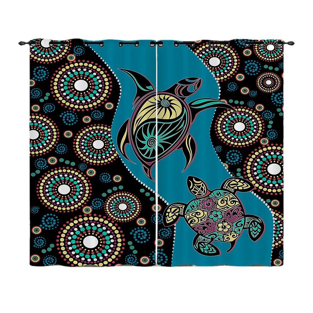 Curtains Marine Animals Sea Turtles Shark Curtains Bedroom Living Room Blackout Curtain Perforated