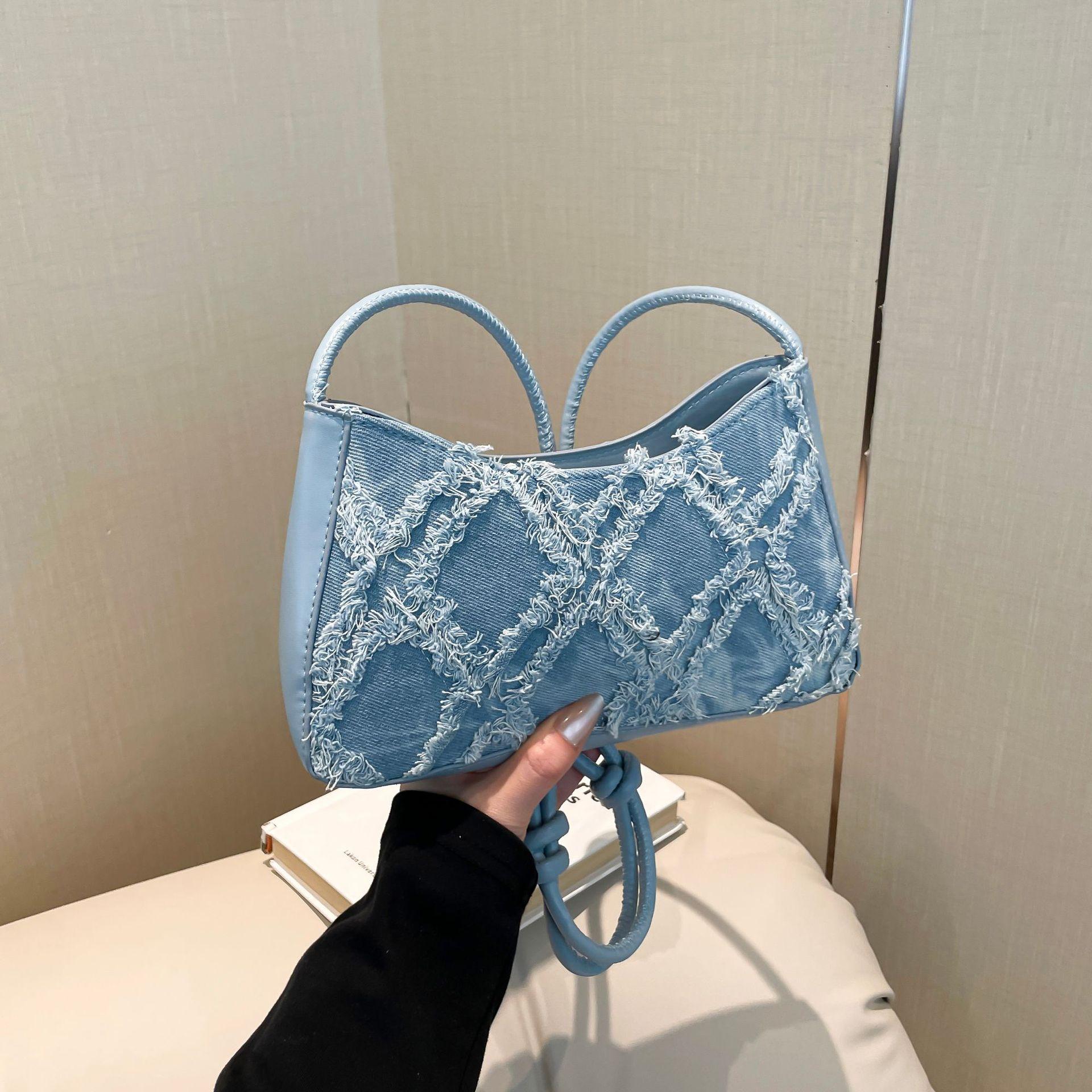 

Personality Contrast Underarm Bag New Fashion Ladies Bag Denim Rhombus Mao Mao Shoulder Bag Crossbody Bags for Women синий